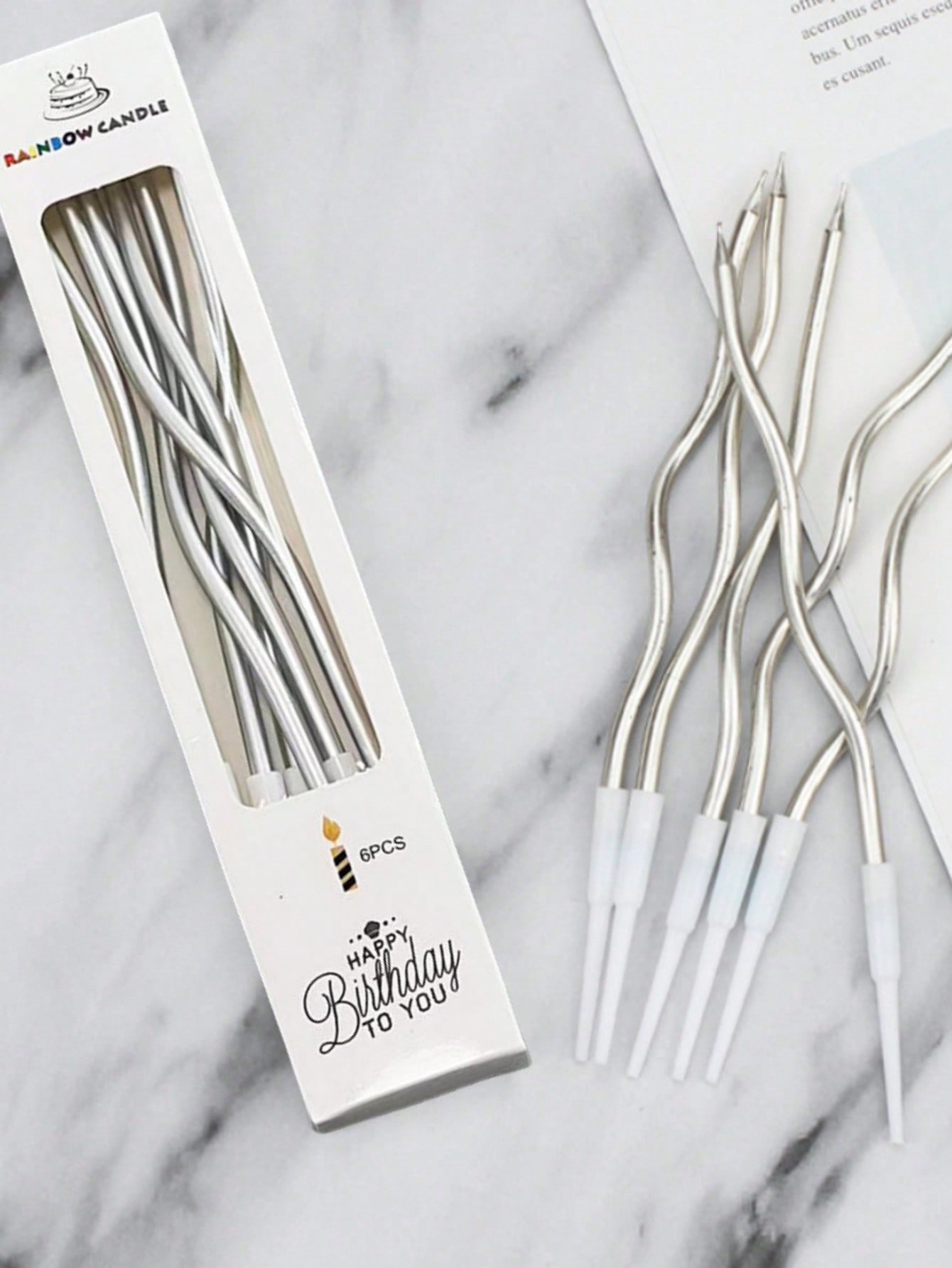 Candle Supplies Usa - เทียนวันเกิดแบบโค้ง 6 ชิ้น/กล่อง, อุปกรณ์ตกแต่งเค้ก, อุปกรณ์จัดงานปาร์ตี้ sh2307260770496579