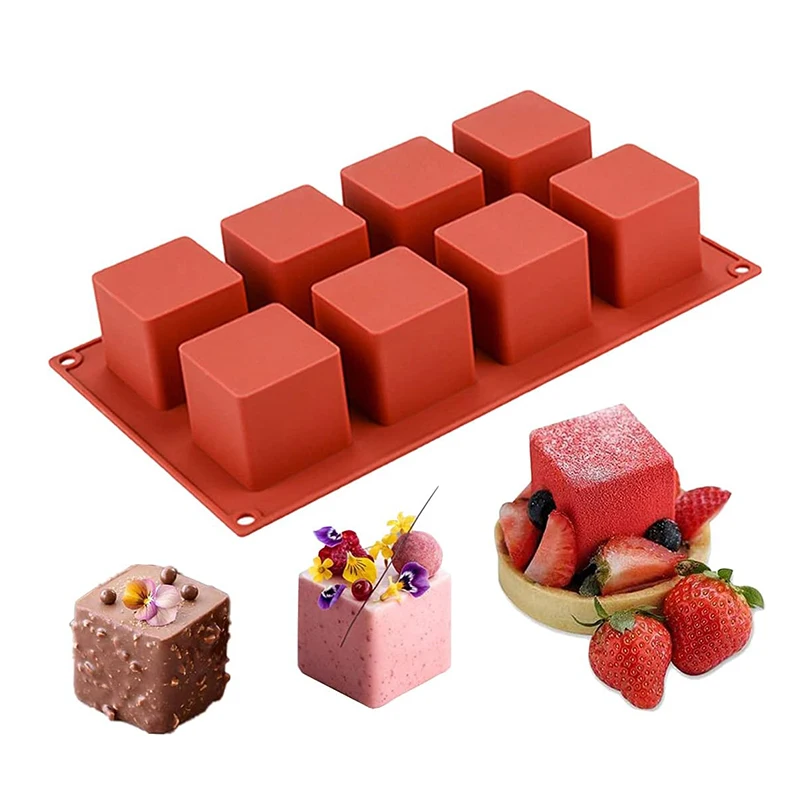 Candle Supplies Eu - 8 Cavity Square Mousse เค้กแม่พิมพ์สําหรับเบเกอรี่ Cube