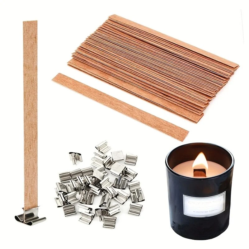 Candle Supplies Beeswax - ไส้ตะเกียงไม้คุณภาพสูง30ชิ้นพร้อมฐานคลิปงานฝีมือหวายขี้ผึ้งเผาไหม้แบบไร้ควันอุปกรณ์ทำเทียนพาราฟิน